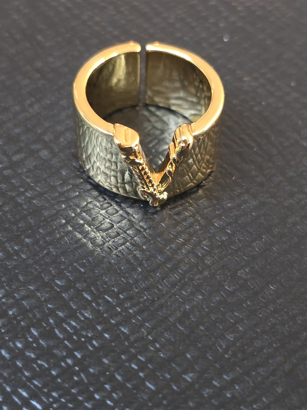 Versace Polished Gold Logo Band Ring